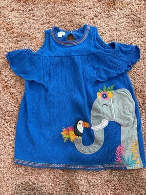 Mud Pie Blue Cold-Shoulder Tank Top with Elephant Appliqué